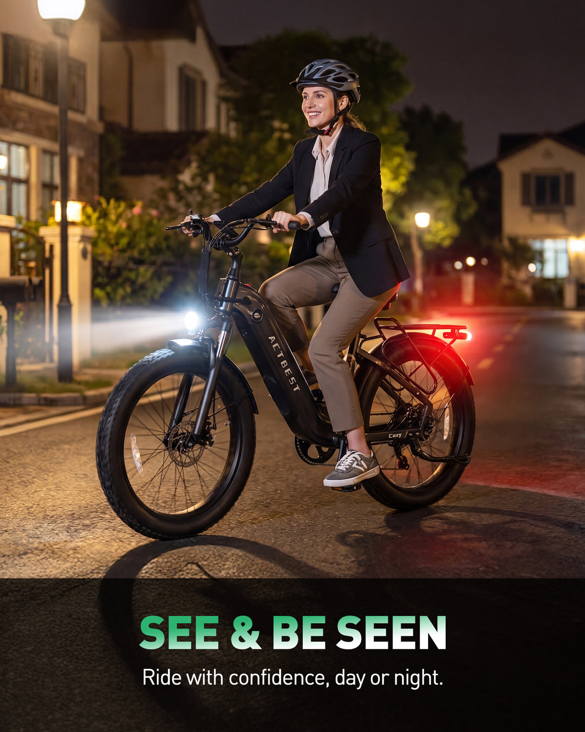 AA AT21 Actbest Cozy Electric Bike for Adults, 750W Motor 48V 15.6AH Removable Battery,7 Speed,Front Suspension, Wide Saddle, 24"x3.0" Fat Tire E-Mountain Bicycle, APP Control