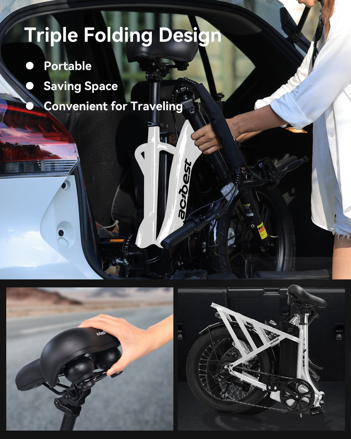 AA AT28-Z Actbest 20" Foldable Electric Bike for Adults, 500W Motor, 48V 10.4Ah Removable Battery, 7 Speed, Front Suspension,Fat Tire Folding Ebike