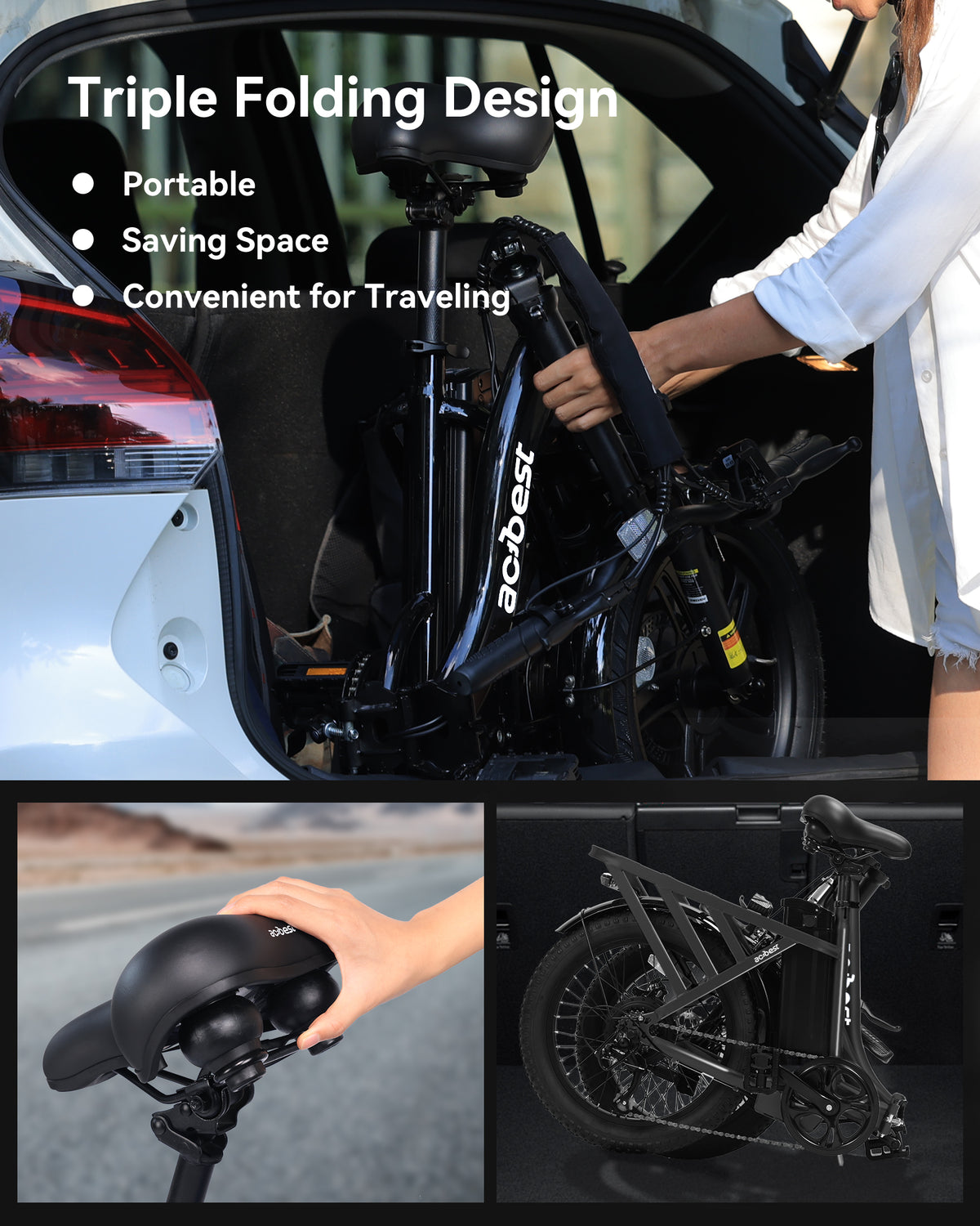 AT28 Actbest Mars Electric Bike for Adults, 20" Fat Tire Folding Ebike with 500W Motor, 7 Speed Max 28MPH 48V 13.5AH, Adjustable Bike Stem