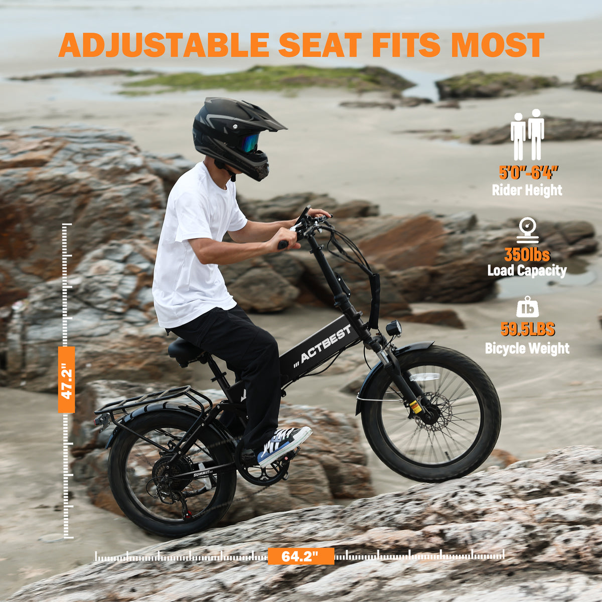 AT60 Actbest Summit Full Suspension Folding Electric Bike,Adults Ebike 500W Motor 28MPH Max Speed 48V 12AH Battery,20" Fat Tire Folding E Bicycle