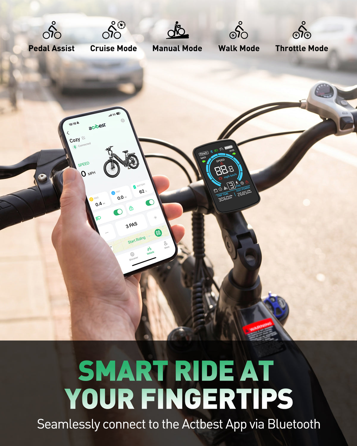 AA AT21 Actbest Cozy Electric Bike for Adults, 750W Motor 48V 15.6AH Removable Battery,7 Speed,Front Suspension, Wide Saddle, 24"x3.0" Fat Tire E-Mountain Bicycle, APP Control