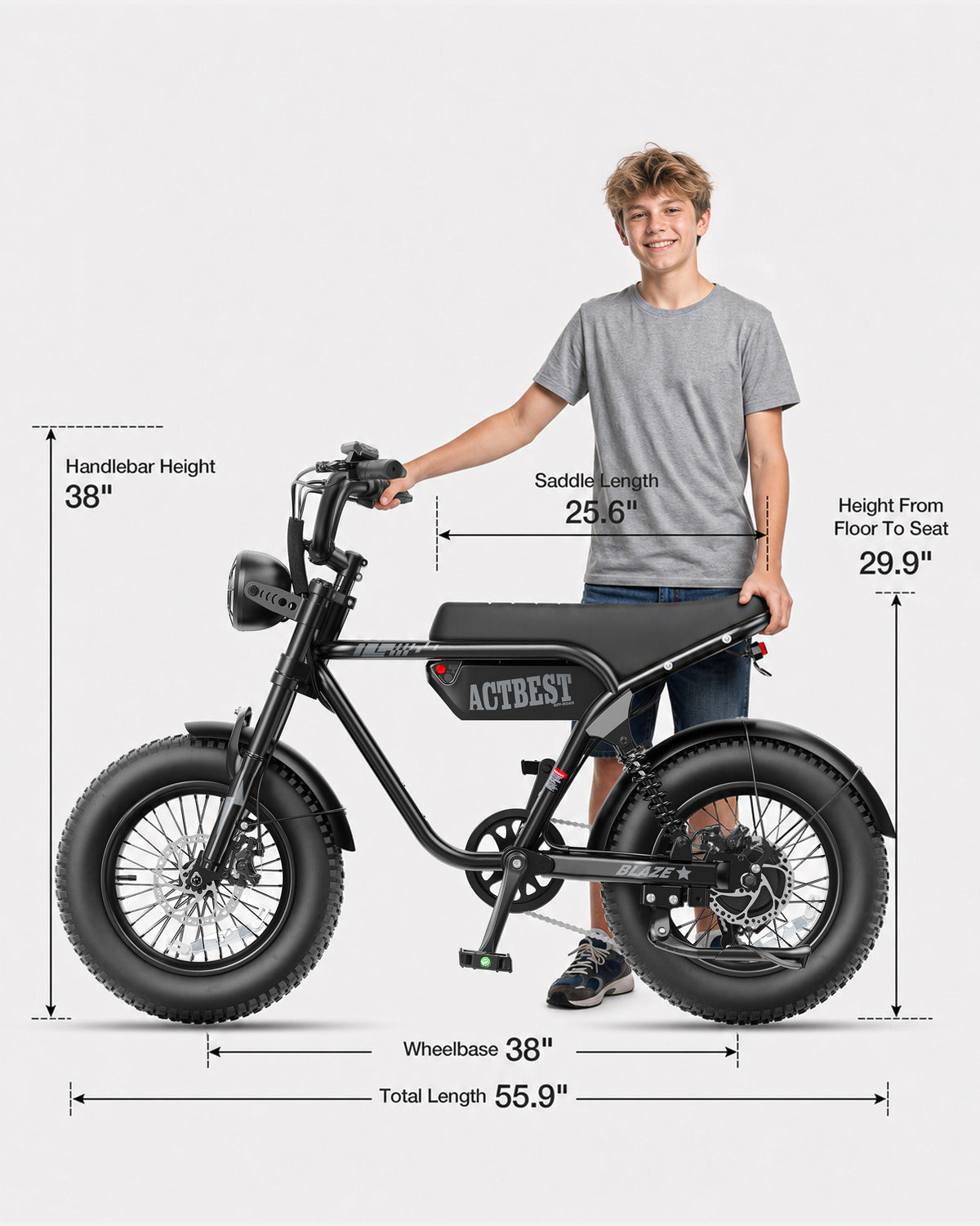 AA NEW AT56 ACTBEST Blaze Electric Bike, 16"x4.0" Fat Tire Ebikes for Adults, 750W Peak 25 MPH Electric Mountain Bike, 48V 10.4 AH Battery, 7-Speed E-Bike with Free Lock