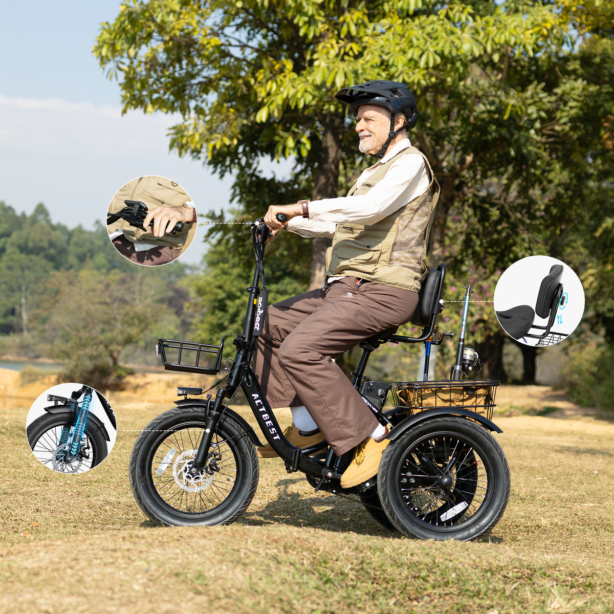 AA AT57 ACTBEST Electric Tricycle for Adults, 18"x3.0" Fat Tire 3-Wheel Electric Bike, 500W Motor 48V 10.4Ah Battery, Folding E-Trike Up to 18Mph