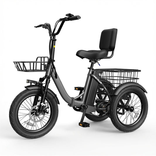 HP57 Hopepeak T10 Plus Electric Tricycle for Adults, Folding 3 Wheels Electric Bike with 350W Hub Motor, 18MPH Max Speed 48V 10.4Ah Removable Battery Foldable Etrike