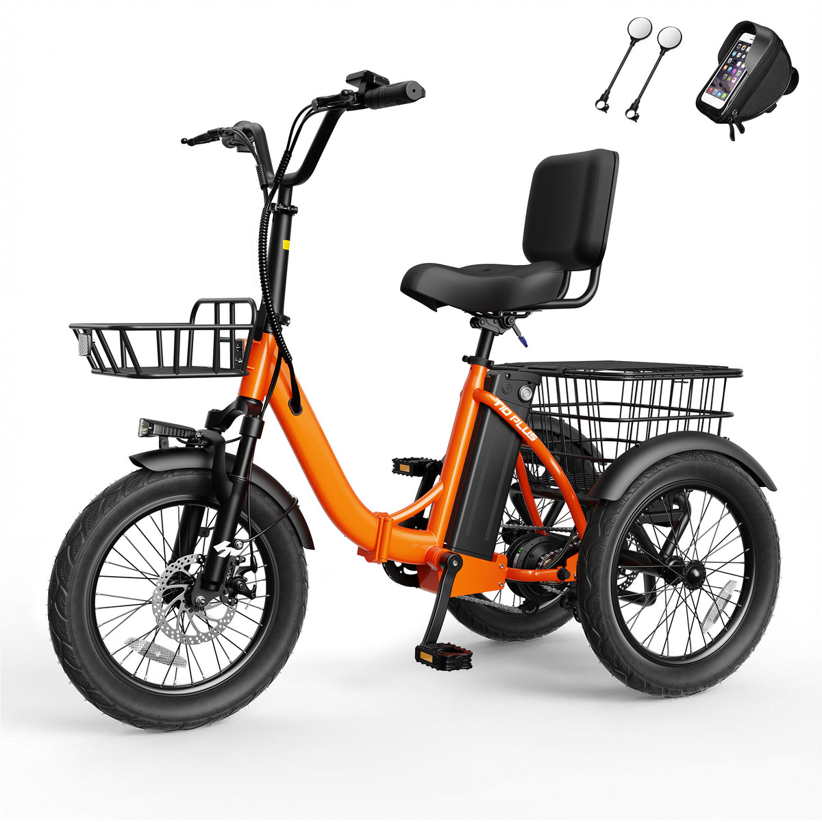 HP57 Hopepeak T10 Plus Electric Tricycle for Adults, Folding 3 Wheels Electric Bike with 350W Hub Motor, 18MPH Max Speed 48V 10.4Ah Removable Battery Foldable Etrike