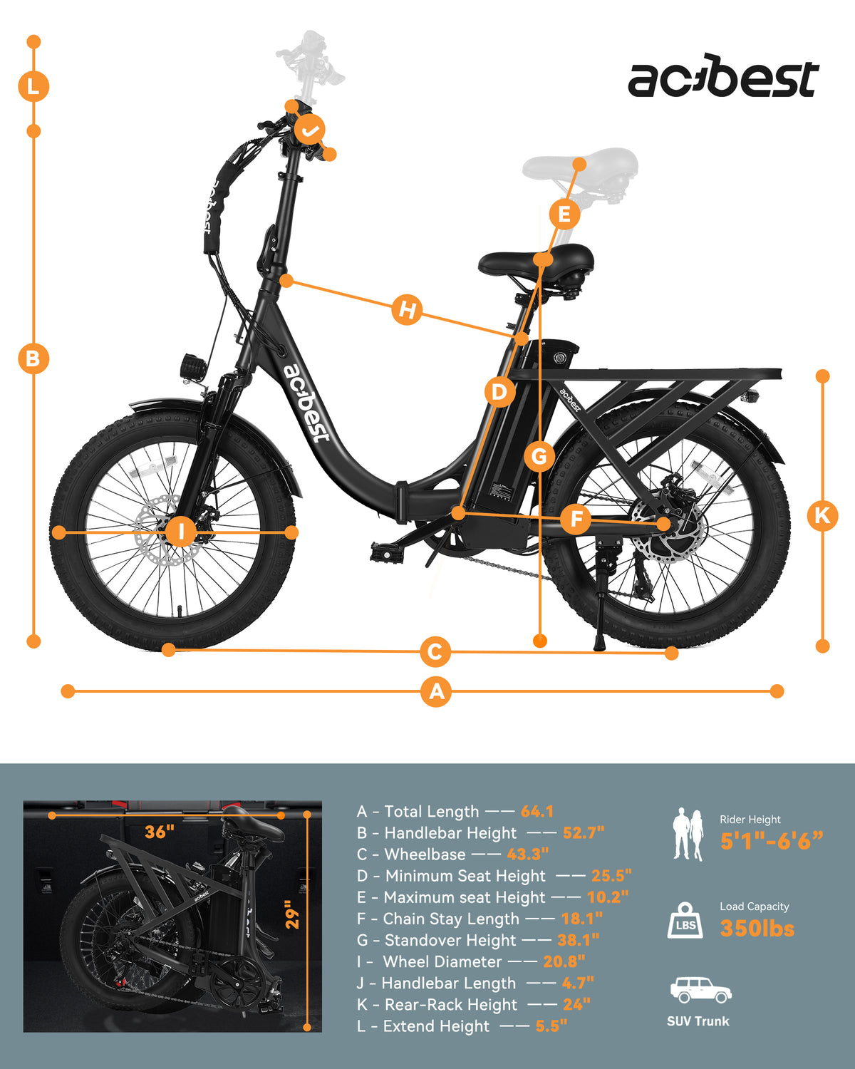 AT28 Actbest Mars Electric Bike for Adults, 20" Fat Tire Folding Ebike with 500W Motor, 7 Speed Max 28MPH 48V 13.5AH, Adjustable Bike Stem