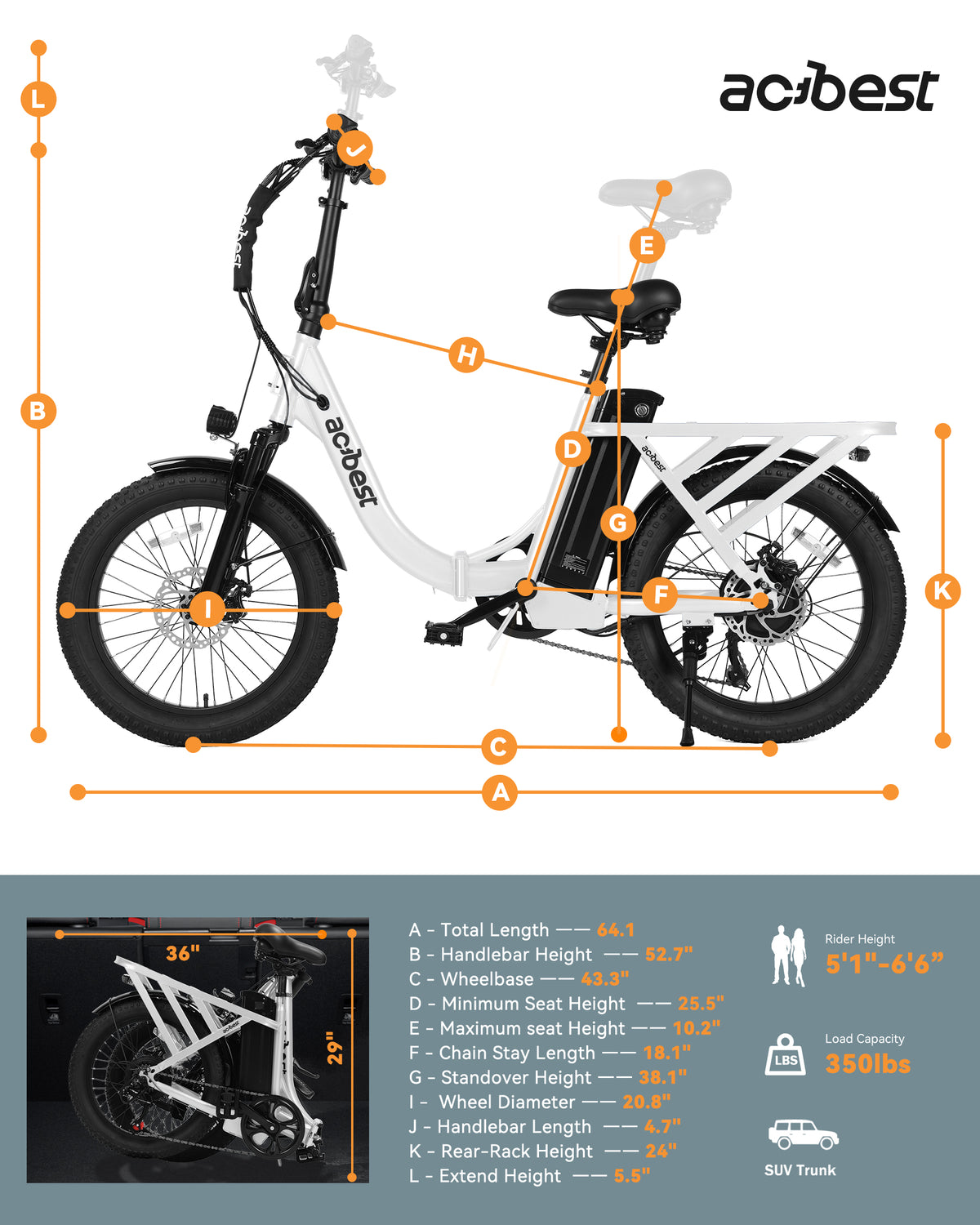 AA AT28 Actbest Electric Bike, 20" Folding EBike for Adults, Peak 750W Motor 48V 499Wh Battery, Fat Tire & Front Suspension Electric Bicycles,7 Speed