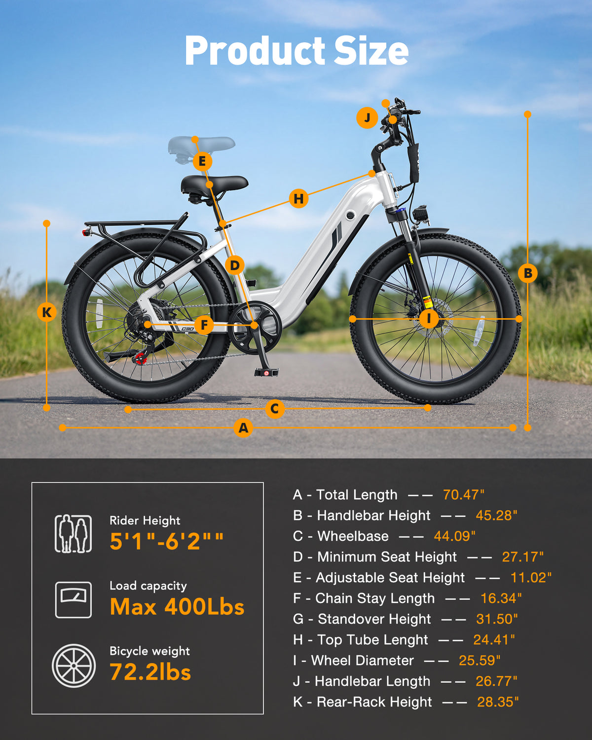 HP21 Hopepeak C30 Electric Bike for Adults,750W Motor, 28 MPH Max Electric Urban Bike, 48V 15.6Ah Removable Battery, 24" Fat Tire EBike with 7-Speed