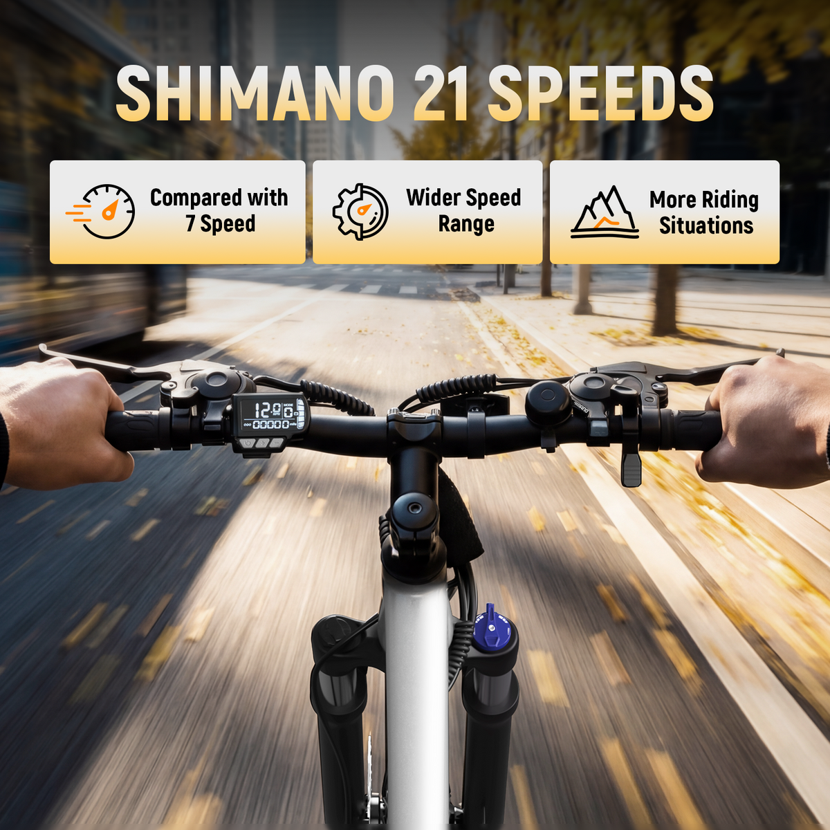 EB20-26P Qlife 26" Adult Electric Mountain Bike, 48V 7.8Ah Removable Battery, Max 28MPH, 7‑Speed, Lock‑Out Suspension, 350W Hub‑Motor Mechanical Disc‑Brake eBike for men&women