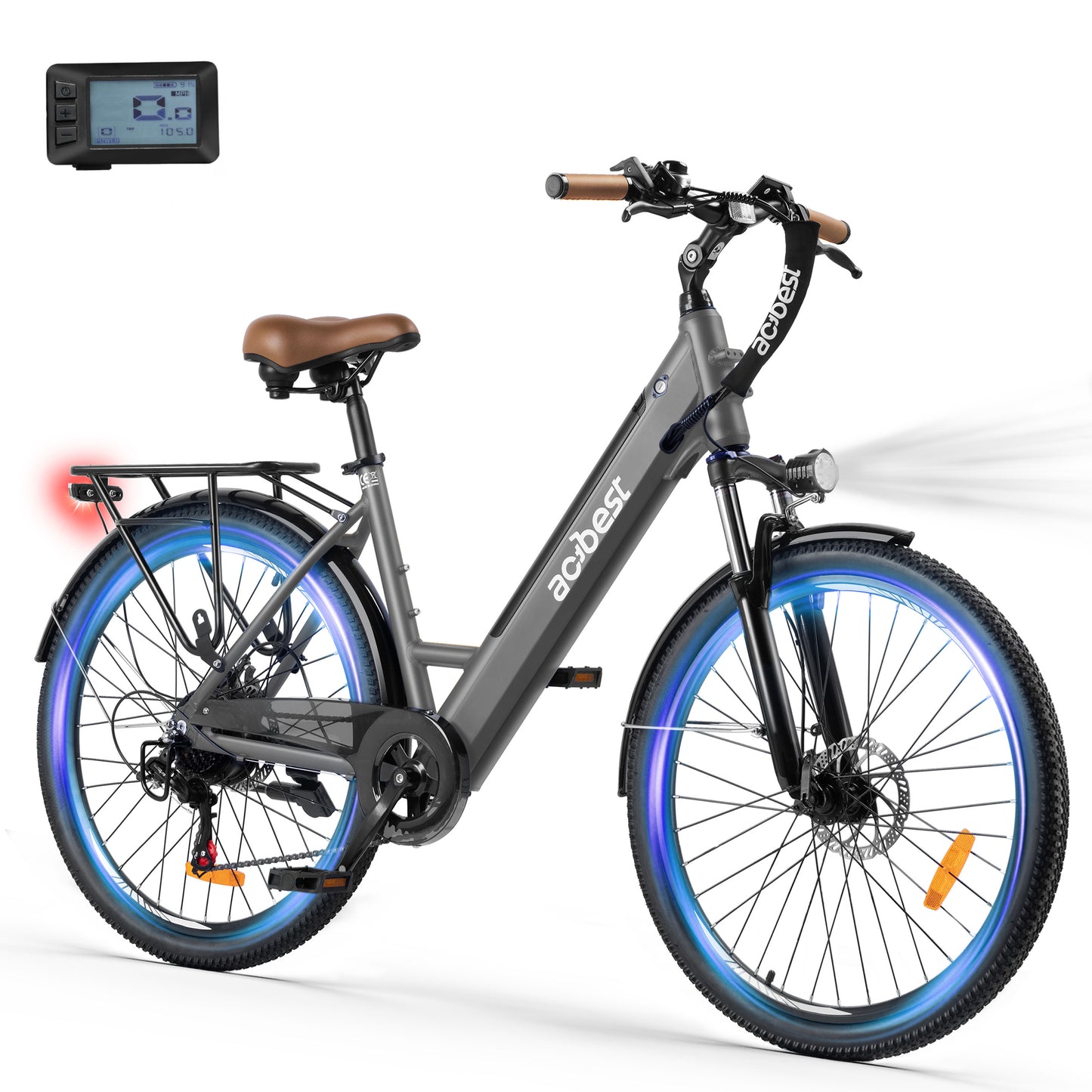 Actbest Electric Bike for Adults, 26" Step-Through Electric Bicycle with 36V 13Ah Removable Battery, 750W Peak Motor Electric Cruiser Bike with 22MPH, 7 Gears & Front Suspension (Blue)