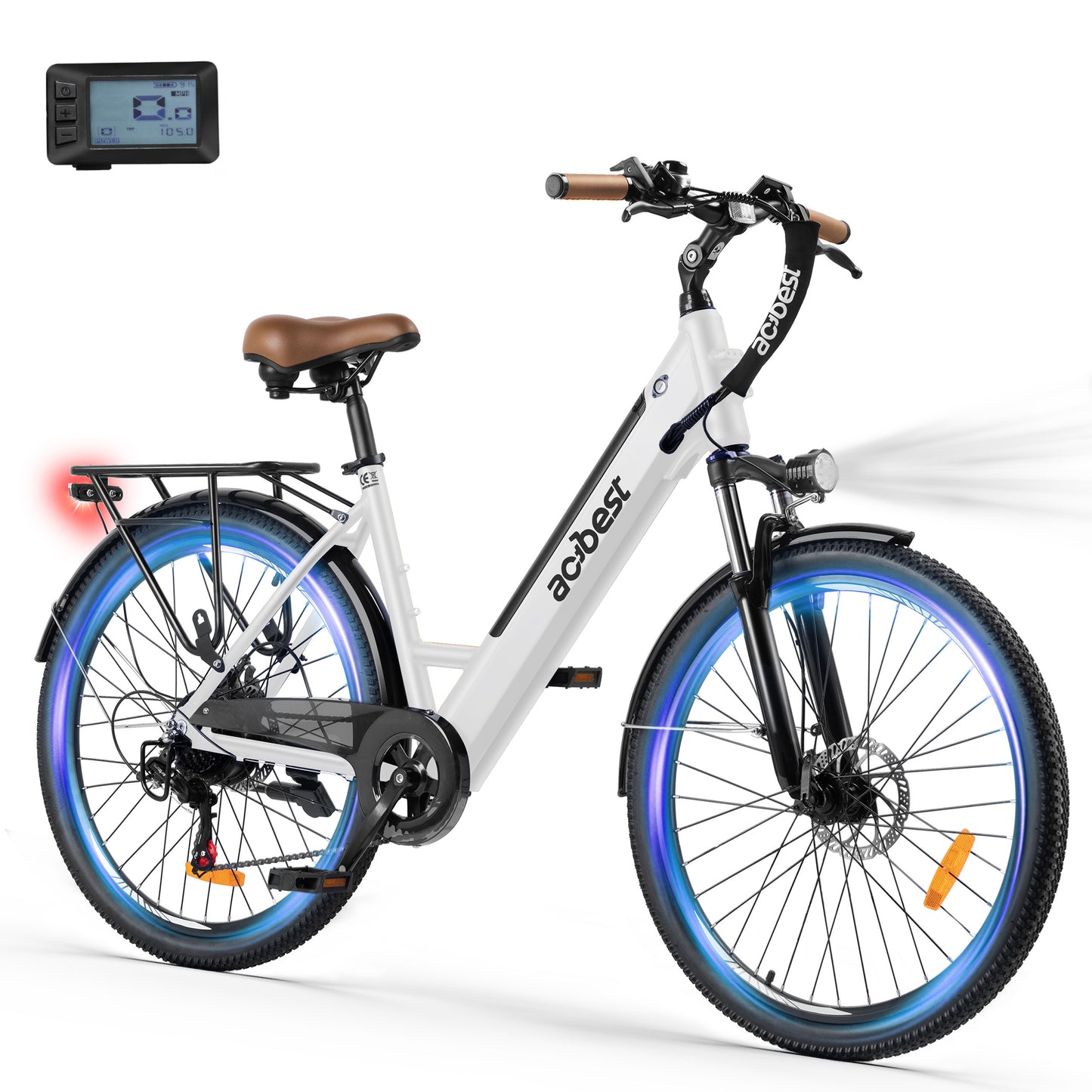 Actbest Electric Bike for Adults, 26" Step-Through Electric Bicycle with 36V 13Ah Removable Battery, 750W Peak Motor Electric Cruiser Bike with 22MPH, 7 Gears & Front Suspension (Blue)