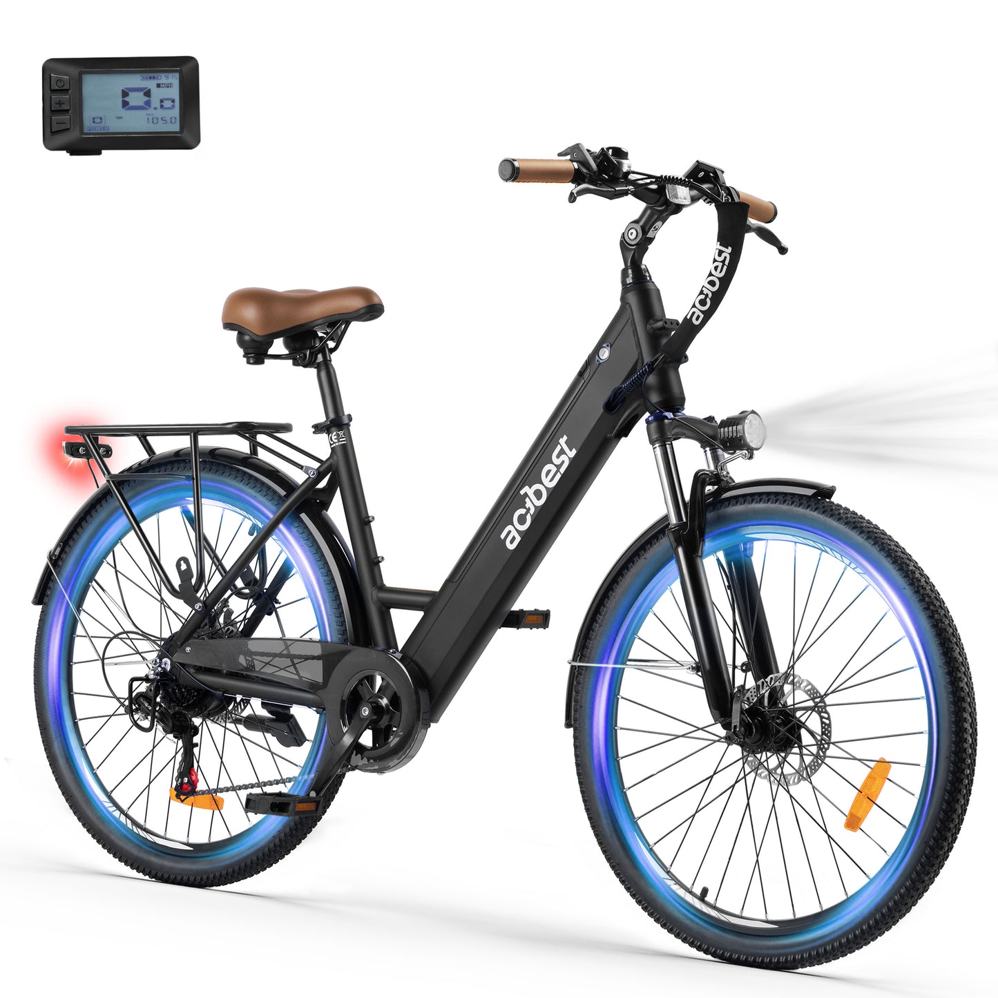 Actbest Electric Bike for Adults, 26" Step-Through Electric Bicycle with 36V 13Ah Removable Battery, 750W Peak Motor Electric Cruiser Bike with 22MPH, 7 Gears & Front Suspension (Blue)