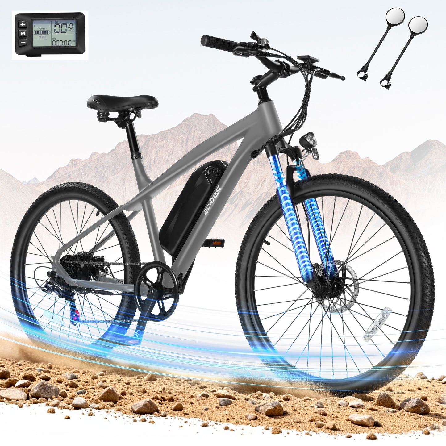 Actbest 26" Electric Bike for Adults, 750W Peak Brushless Motor Up to 22MPH, 36V 13AH Removable Battery Electric Mountain Bike, 21-Speed E-Bike with Fork Suspension (Grey)