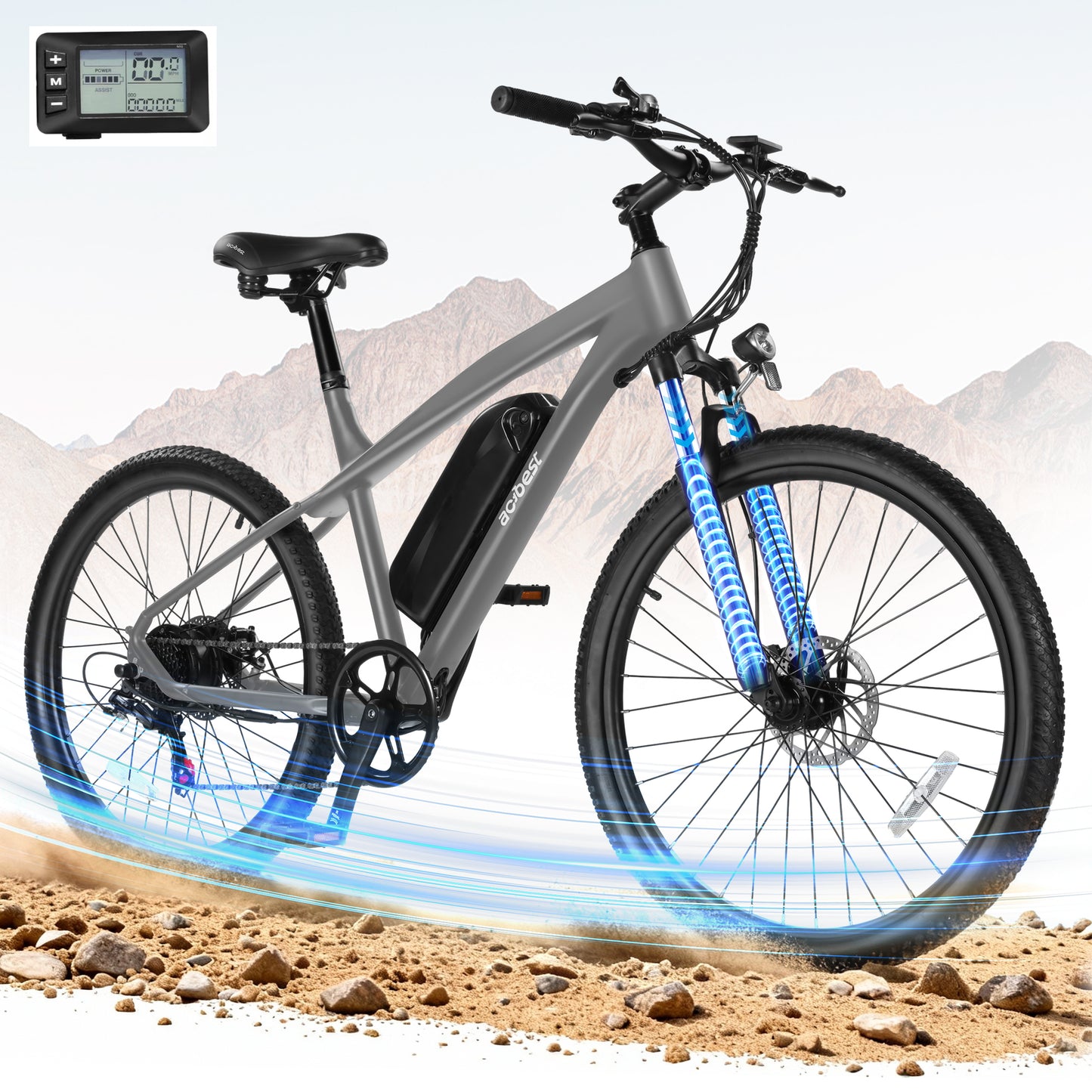 Actbest 27.5" Electric Bike for Adults, 1200W Peak Brushless Motor Up to 28MPH, 499.2WH Removable Battery Electric Mountain Bike, 21-Speed E-Bike with Fork Suspension (Grey)