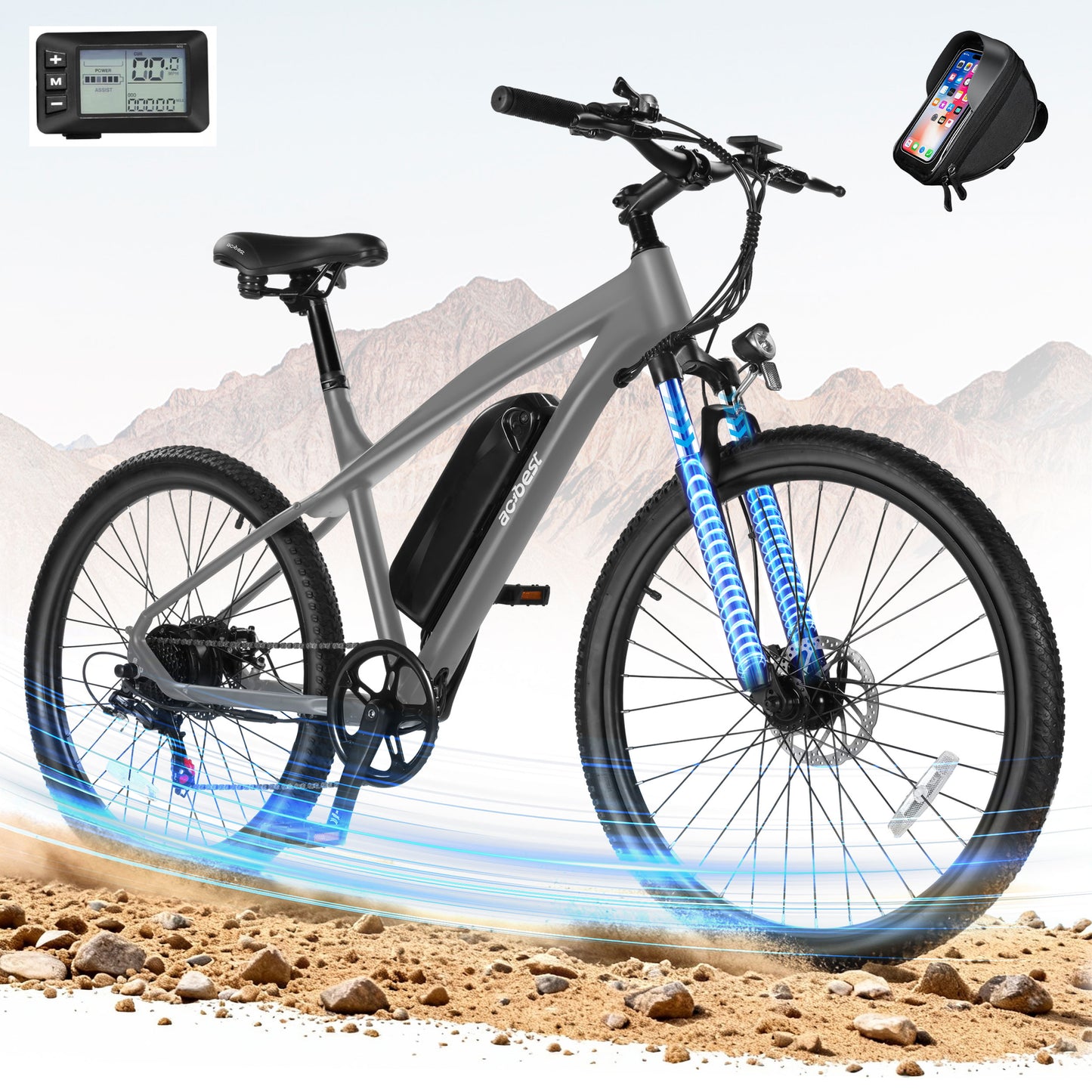 Actbest 27.5" Electric Bike for Adults, 1200W Peak Brushless Motor Up to 28MPH, 499.2WH Removable Battery Electric Mountain Bike, 21-Speed E-Bike with Fork Suspension (Grey)