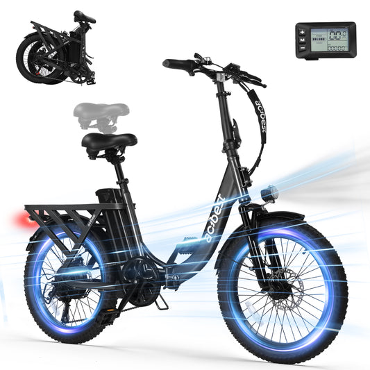 Actbest Folding Electric Bike for Adults, 20'' Fat Tire Ebike with Peak 1200W Motor, 7 Speed 28MPH Electric Bicycles, Adjustable Bike Stem, Black