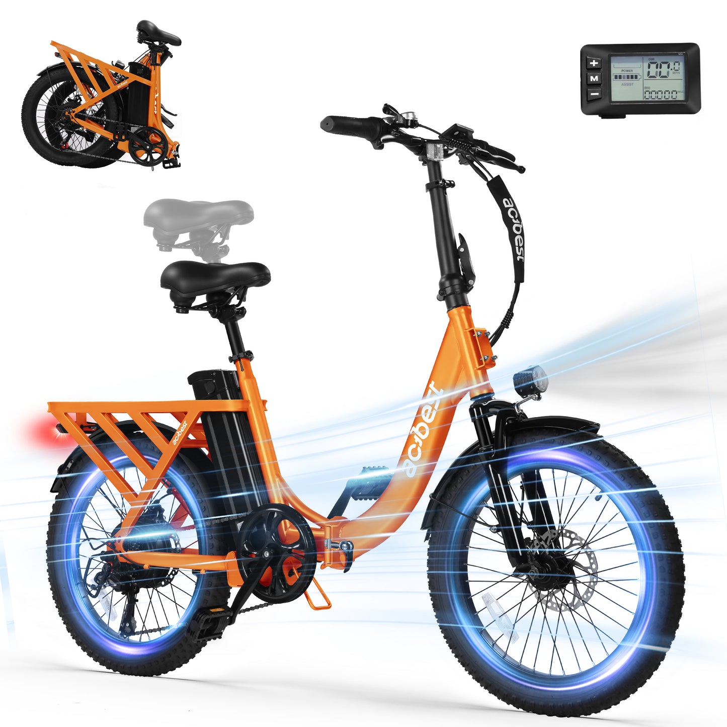 Actbest Folding Electric Bike for Adults, 20'' Fat Tire Ebike with Peak 1200W Motor, 7 Speed 28MPH Electric Bicycles, Adjustable Bike Stem, Black