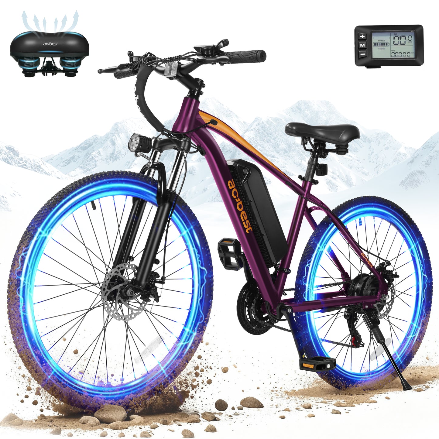 Actbest Electric Bike for Adults, 1200W Peak Mountain Ebike, 27.5" Adult Electric Bicycle with 48V Removable Battery, 21 Speed, Purple