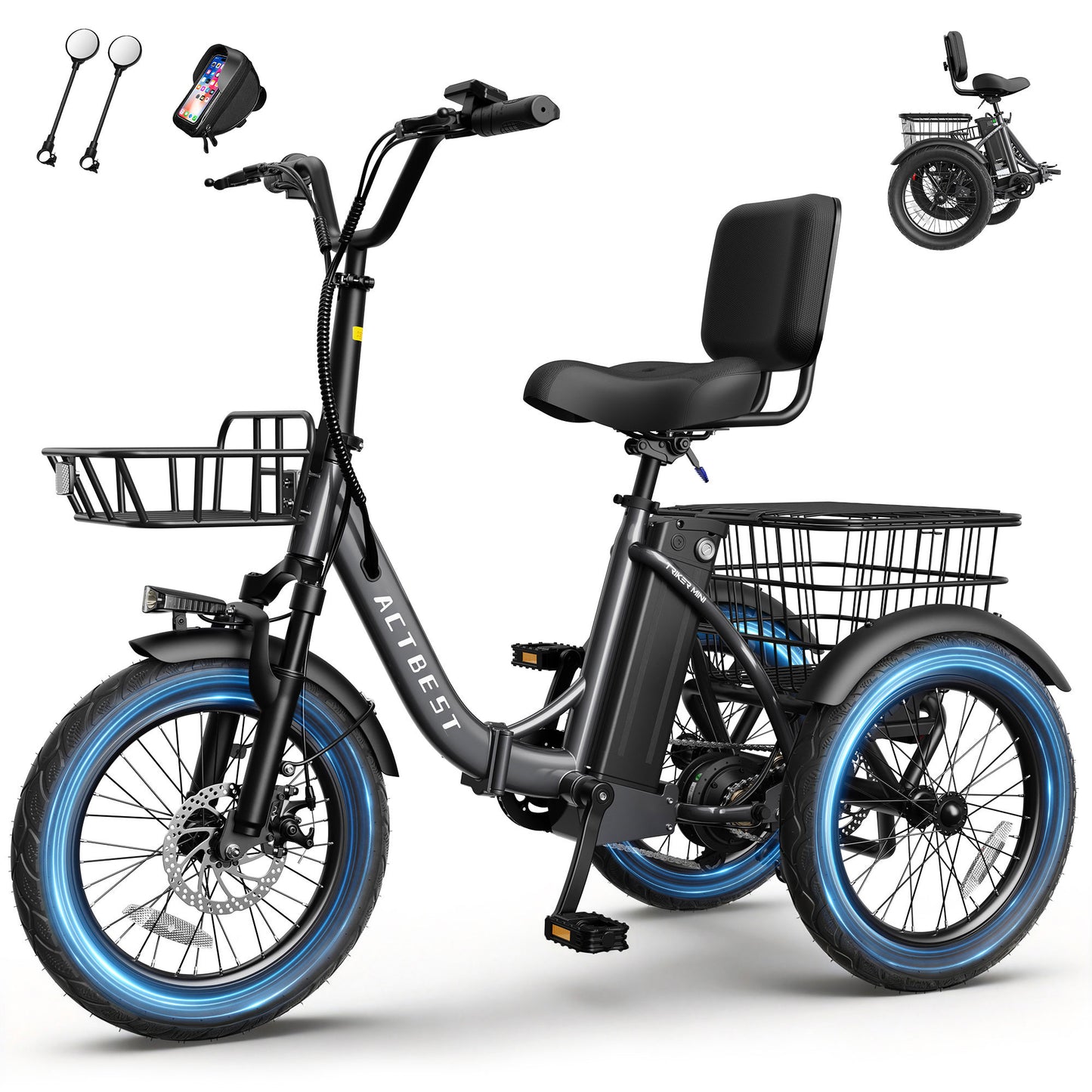 AT57 Electric Tricycle for Adults, 18"x3.0" Fat Tire 3-Wheel Electric Bike