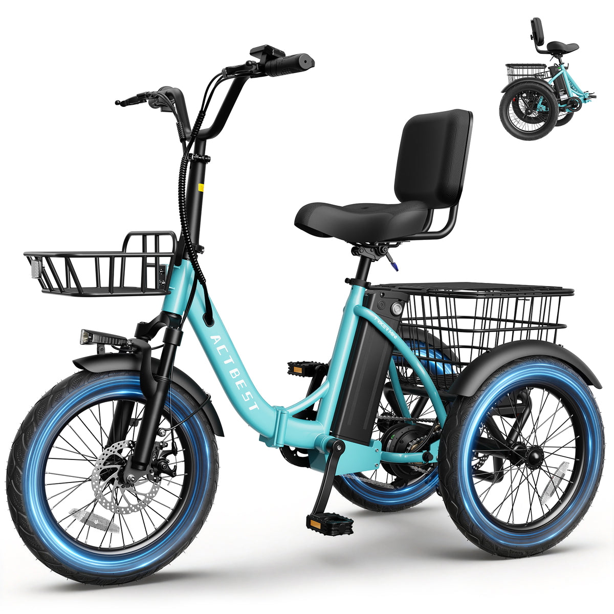 AA AT57 ACTBEST Electric Tricycle for Adults, 18"x3.0" Fat Tire 3-Wheel Electric Bike, 500W Motor 48V 10.4Ah Battery, Folding E-Trike Up to 18Mph