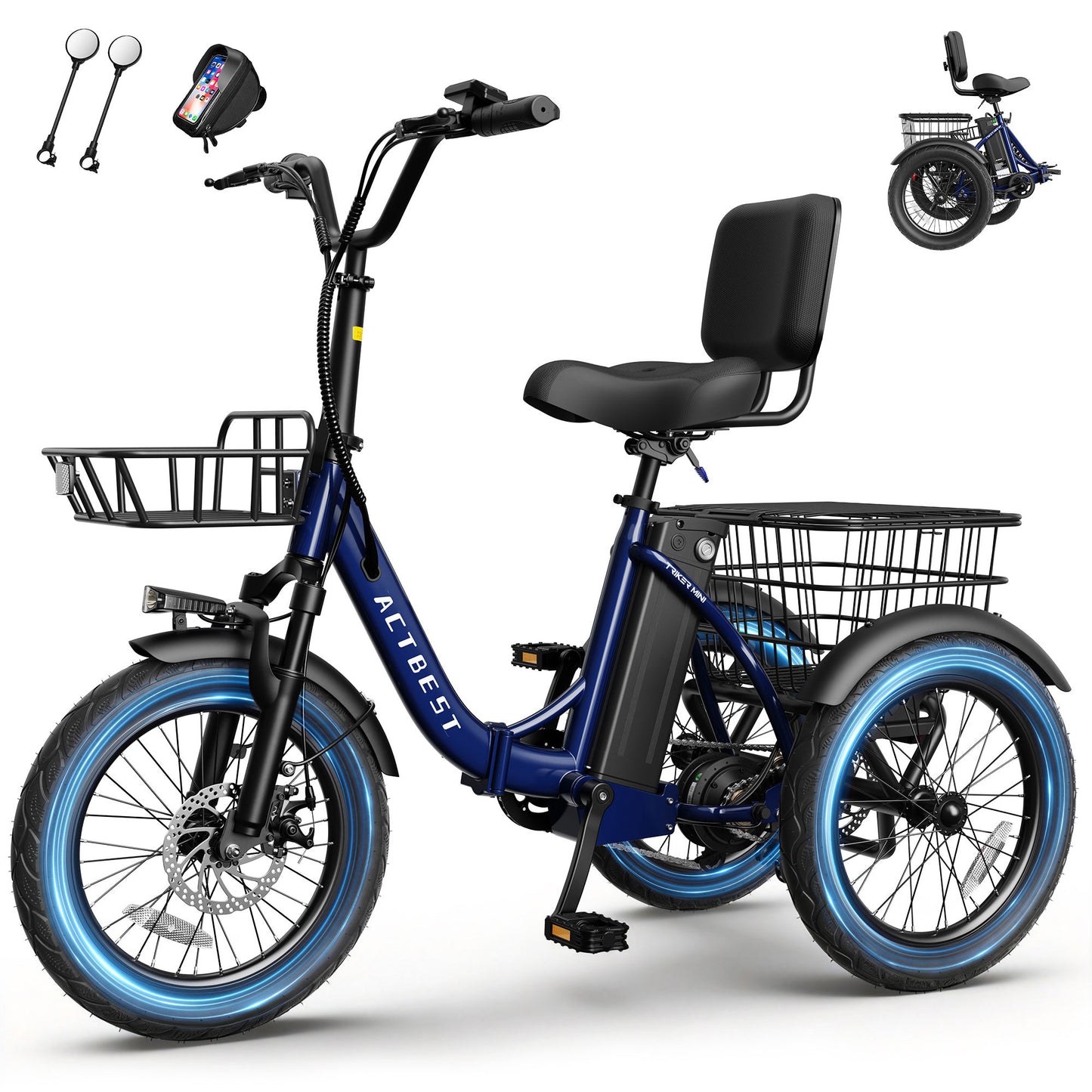 AT57 Electric Tricycle for Adults, 18"x3.0" Fat Tire 3-Wheel Electric Bike