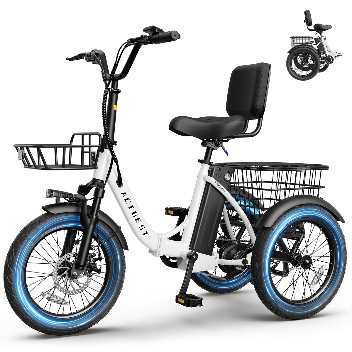 AA AT57 ACTBEST Electric Tricycle for Adults, 18"x3.0" Fat Tire 3-Wheel Electric Bike, 500W Motor 48V 10.4Ah Battery, Folding E-Trike Up to 18Mph