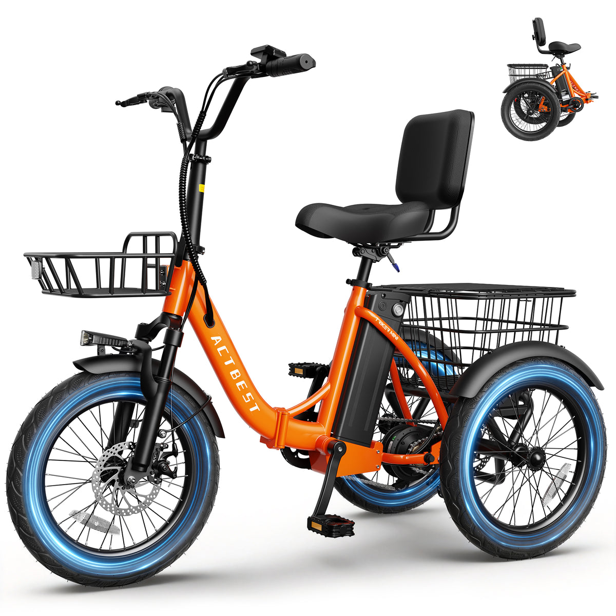 AA AT57 ACTBEST Electric Tricycle for Adults, 18"x3.0" Fat Tire 3-Wheel Electric Bike, 500W Motor 48V 10.4Ah Battery, Folding E-Trike Up to 18Mph