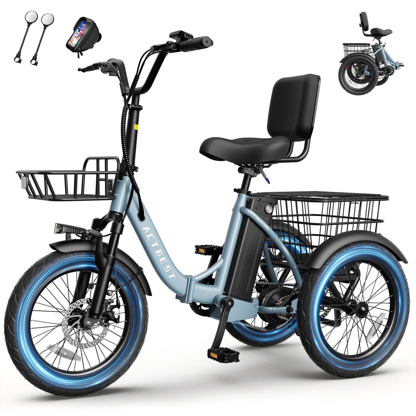 AT57 Electric Tricycle for Adults, 18"x3.0" Fat Tire 3-Wheel Electric Bike
