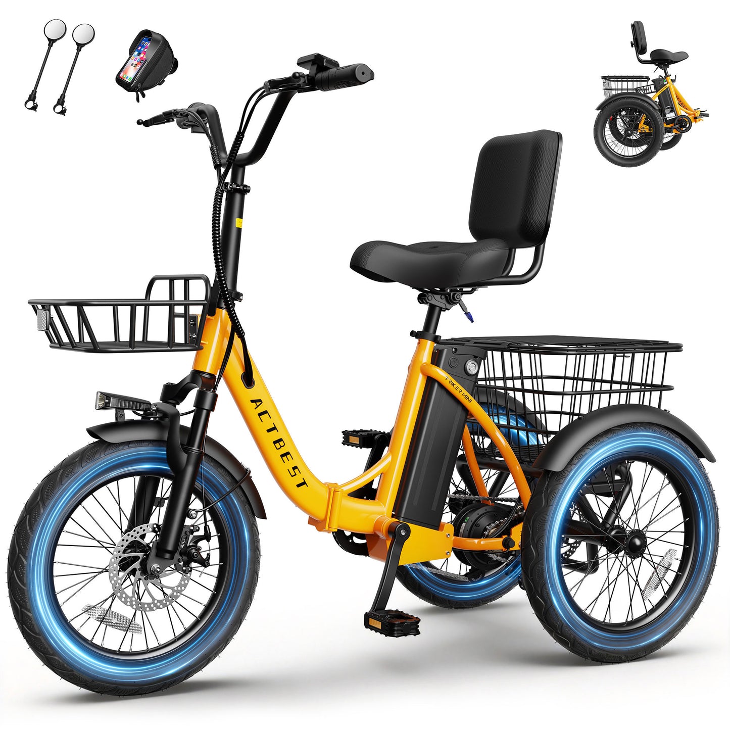 AT57 Electric Tricycle for Adults, 18"x3.0" Fat Tire 3-Wheel Electric Bike