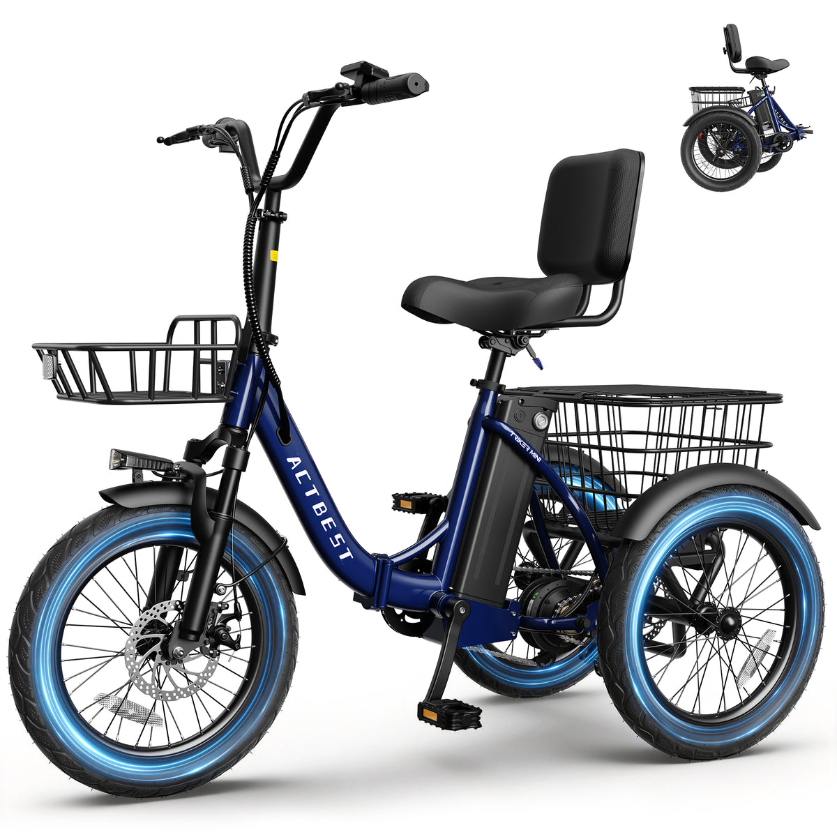 AA AT57 ACTBEST Electric Tricycle for Adults, 18"x3.0" Fat Tire 3-Wheel Electric Bike, 500W Motor 48V 10.4Ah Battery, Folding E-Trike Up to 18Mph