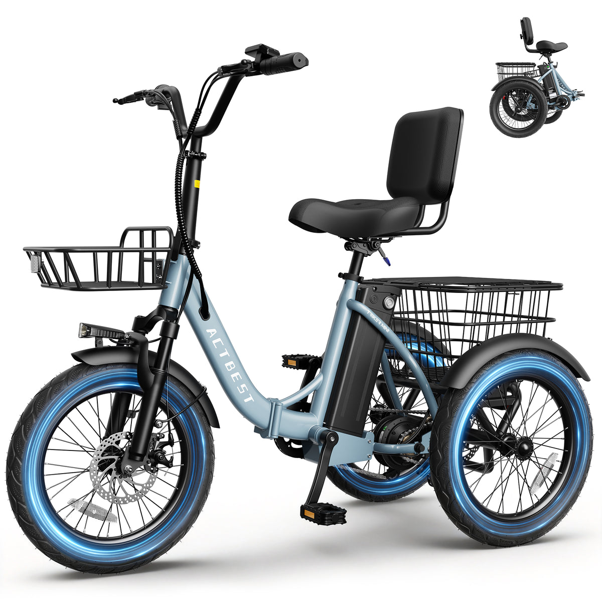 AA AT57 ACTBEST Electric Tricycle for Adults, 18"x3.0" Fat Tire 3-Wheel Electric Bike, 500W Motor 48V 10.4Ah Battery, Folding E-Trike Up to 18Mph