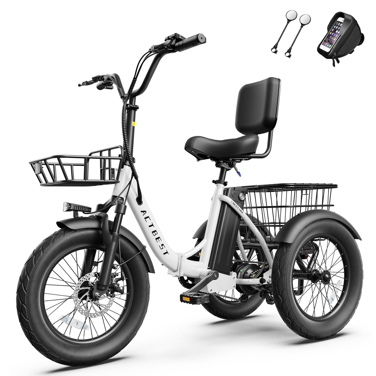 AA AT57 ACTBEST Electric Tricycle for Adults, 18"x3.0" Fat Tire 3-Wheel Electric Bike, 500W Motor 48V 10.4Ah Battery, Folding E-Trike Up to 18Mph
