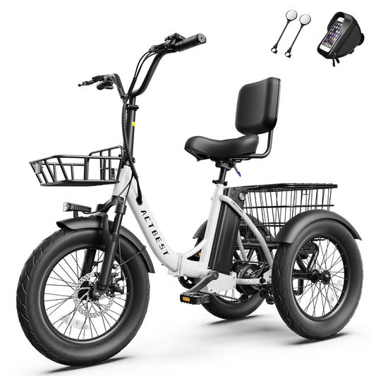 AA AT57 ACTBEST Electric Tricycle for Adults, 18"x3.0" Fat Tire 3-Wheel Electric Bike, 500W Motor 48V 10.4Ah Battery, Folding E-Trike Up to 18Mph