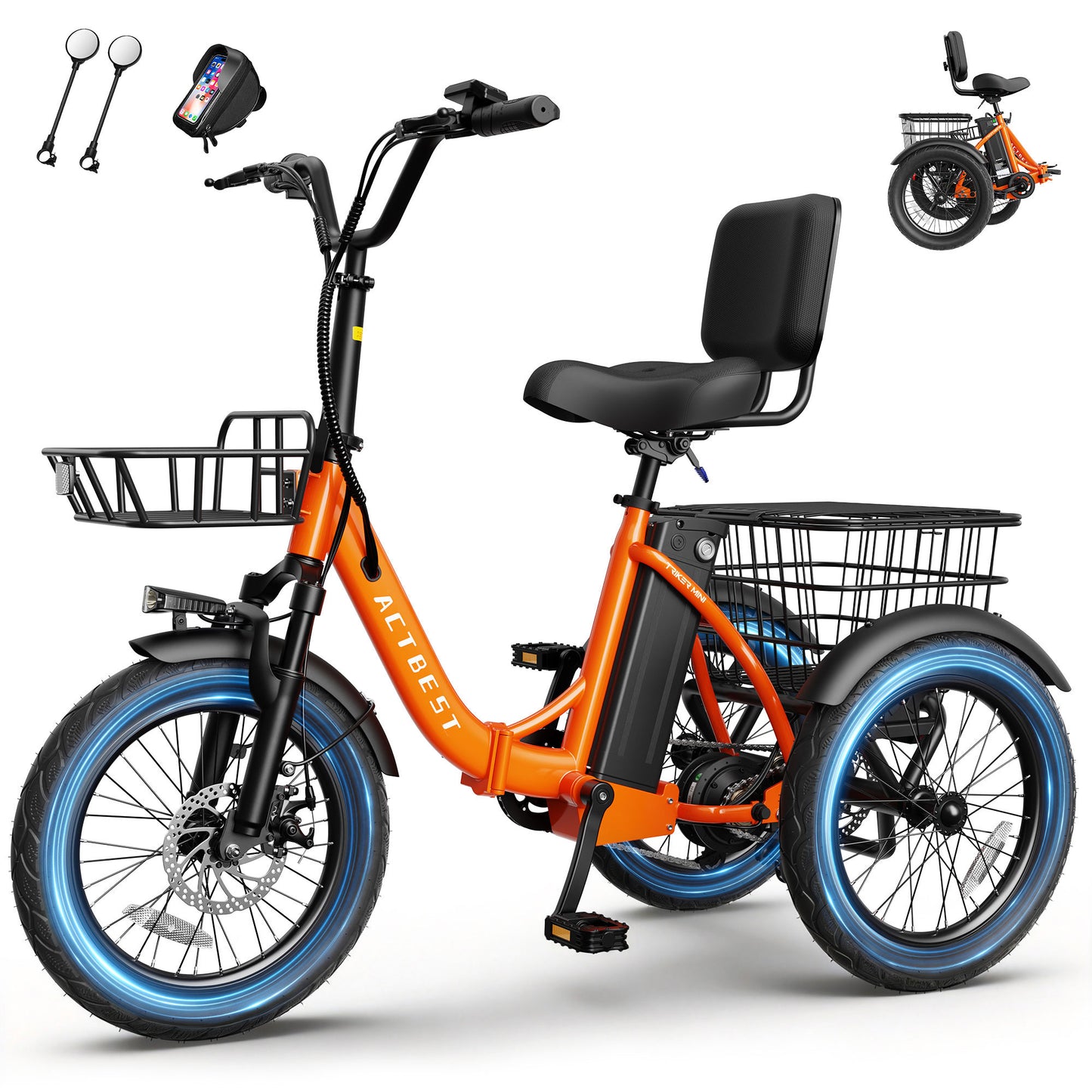 AT57 Electric Tricycle for Adults, 18"x3.0" Fat Tire 3-Wheel Electric Bike