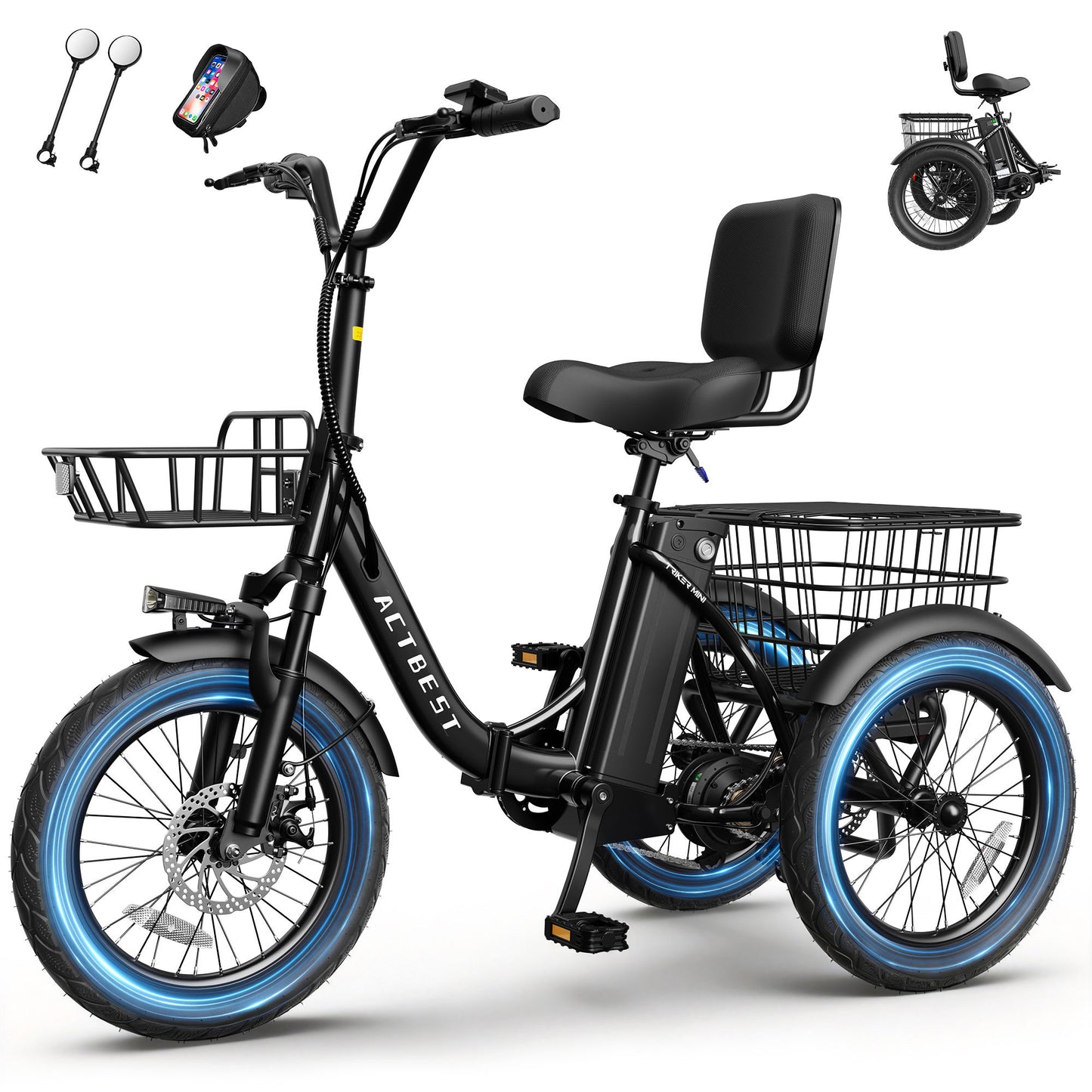 AT57 Electric Tricycle for Adults, 18"x3.0" Fat Tire 3-Wheel Electric Bike