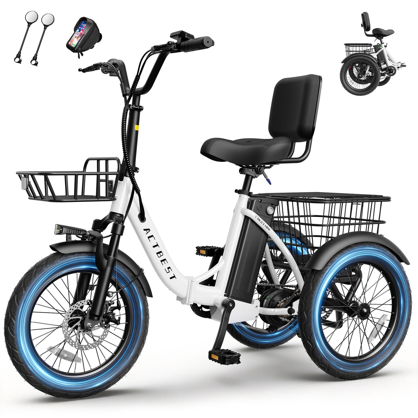 AT57 Electric Tricycle for Adults, 18"x3.0" Fat Tire 3-Wheel Electric Bike