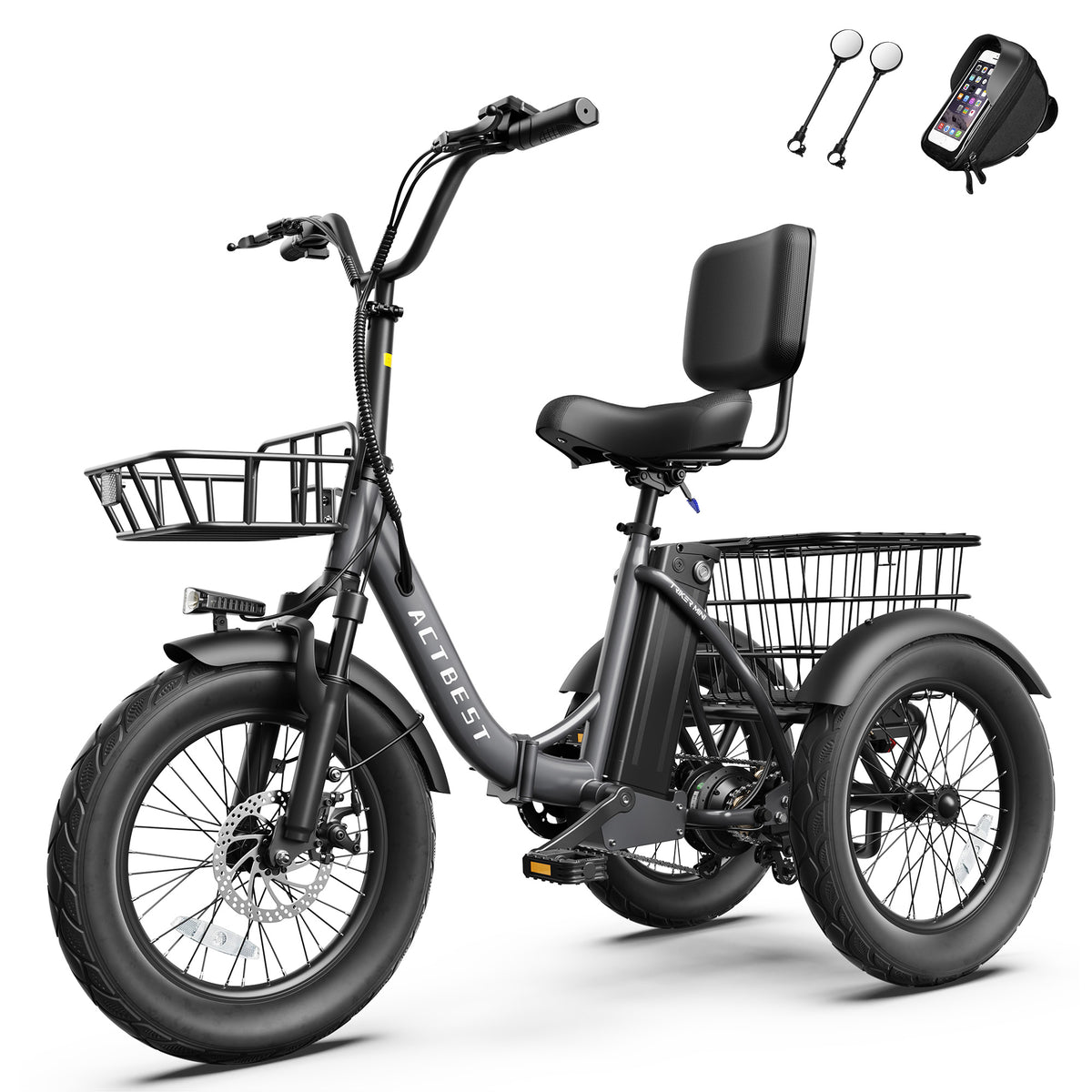 AA AT57 ACTBEST Electric Tricycle for Adults, 18"x3.0" Fat Tire 3-Wheel Electric Bike, 500W Motor 48V 10.4Ah Battery, Folding E-Trike Up to 18Mph