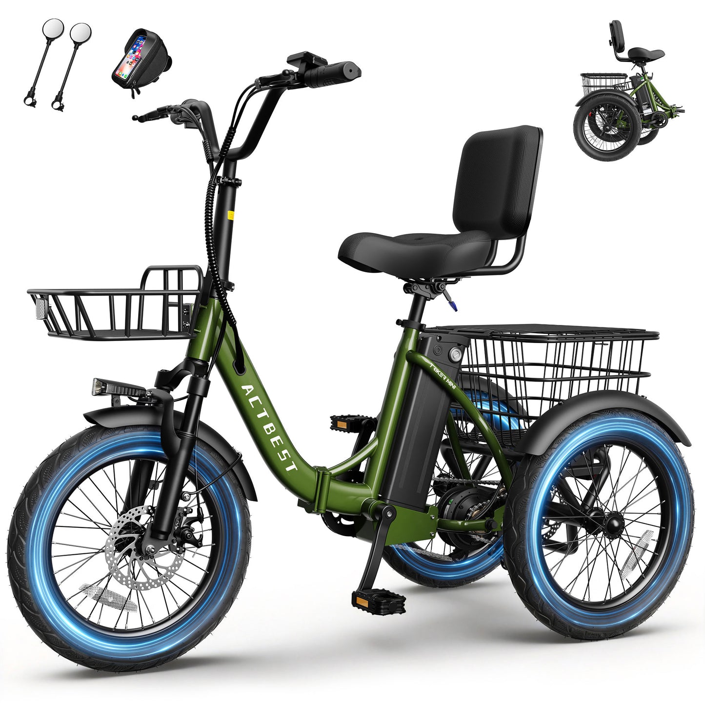 AT57 Electric Tricycle for Adults, 18"x3.0" Fat Tire 3-Wheel Electric Bike