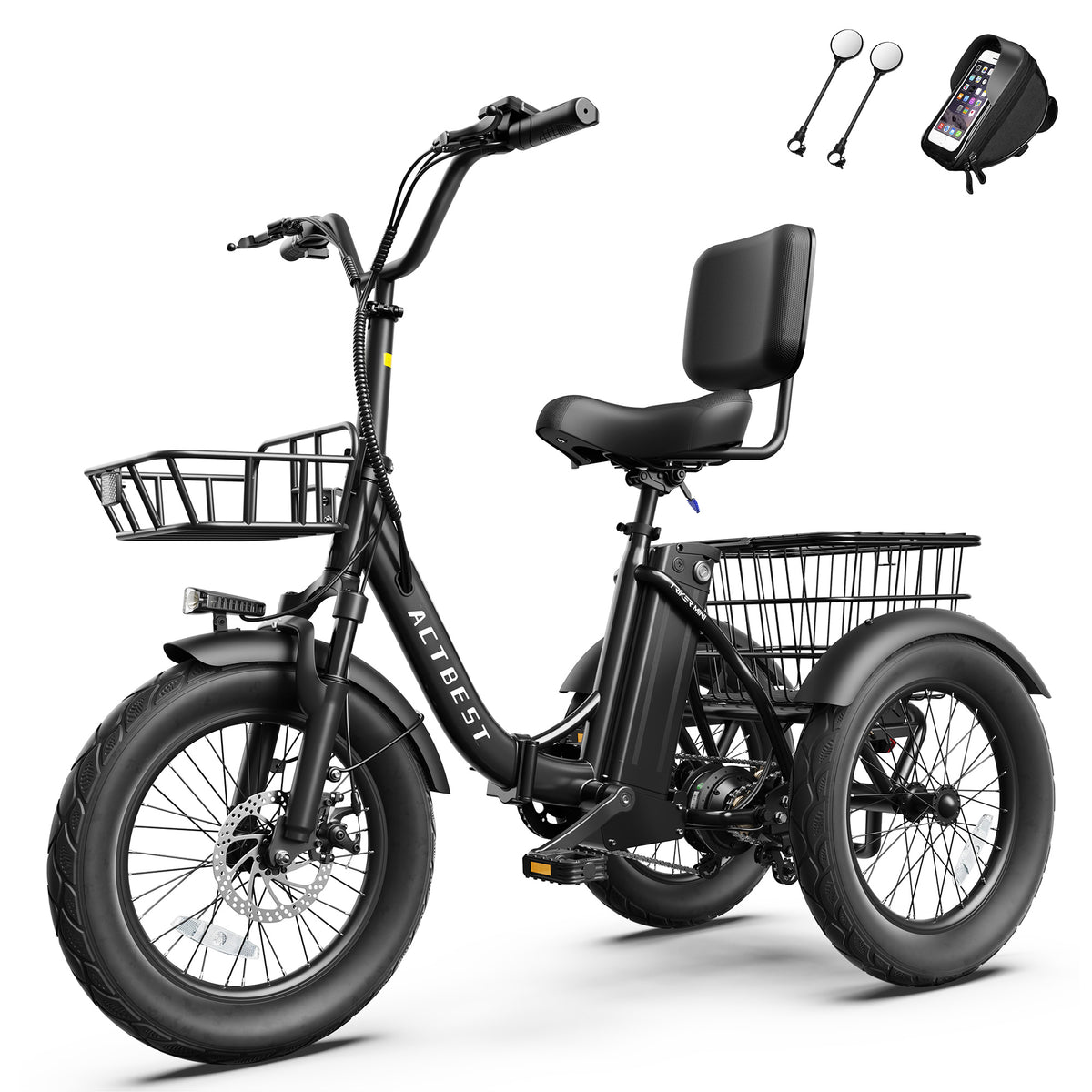 AA AT57 ACTBEST Electric Tricycle for Adults, 18"x3.0" Fat Tire 3-Wheel Electric Bike, 500W Motor 48V 10.4Ah Battery, Folding E-Trike Up to 18Mph