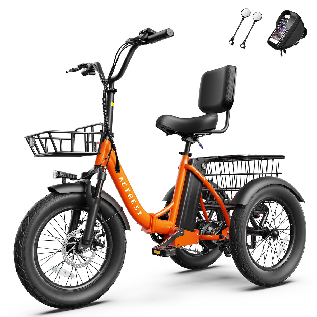 AA AT57 ACTBEST Electric Tricycle for Adults, 18"x3.0" Fat Tire 3-Wheel Electric Bike, 500W Motor 48V 10.4Ah Battery, Folding E-Trike Up to 18Mph