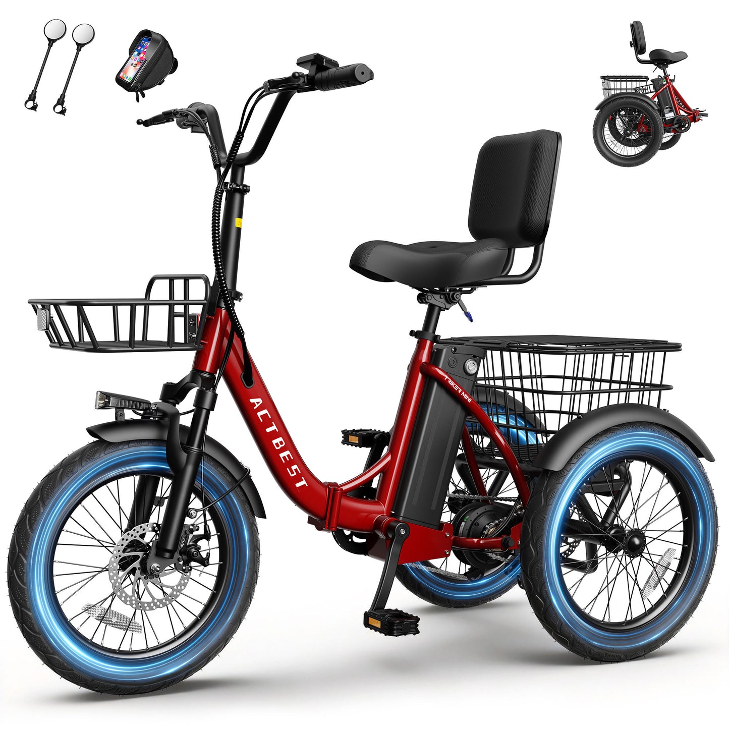 AT57 Electric Tricycle for Adults, 18"x3.0" Fat Tire 3-Wheel Electric Bike