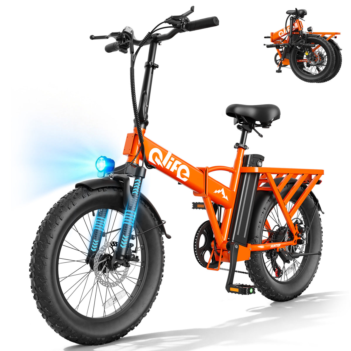 EB27 Qlife Hunter 20" Foldable Electric Bike Fat Tire for Adults, 48V 13.5Ah 500W, 28MPH 65Mi Max Range E Bike, 5-Speed Riding, Folding Electric Bicycle
