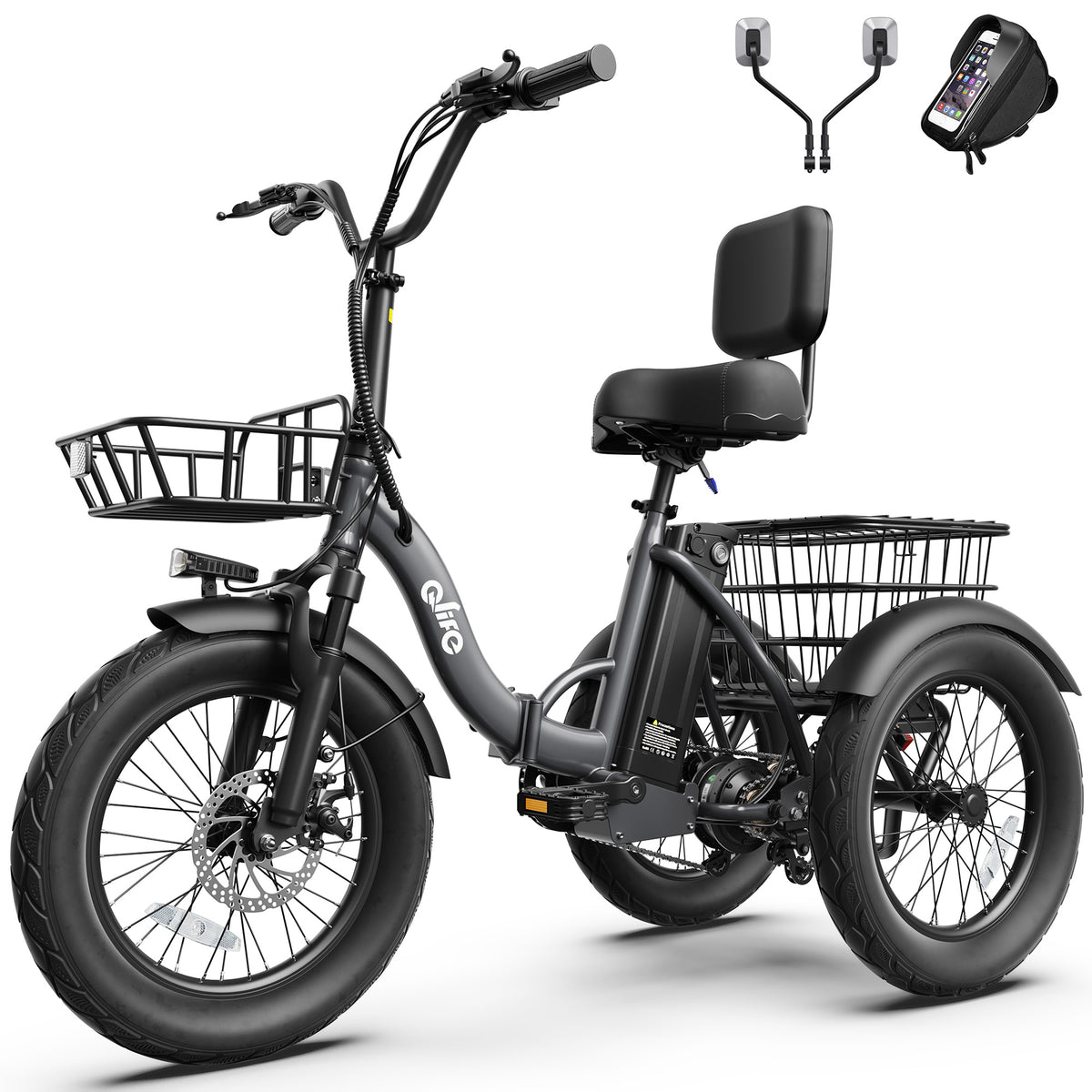 AA 57-new Actbest Electric Tricycle for Adults, 18" Folding Electric Trike, Peak 700W Motor 48V 10.4AH Etrike, 18MPH Up to 55 Miles 3-Wheel Electric Bike
