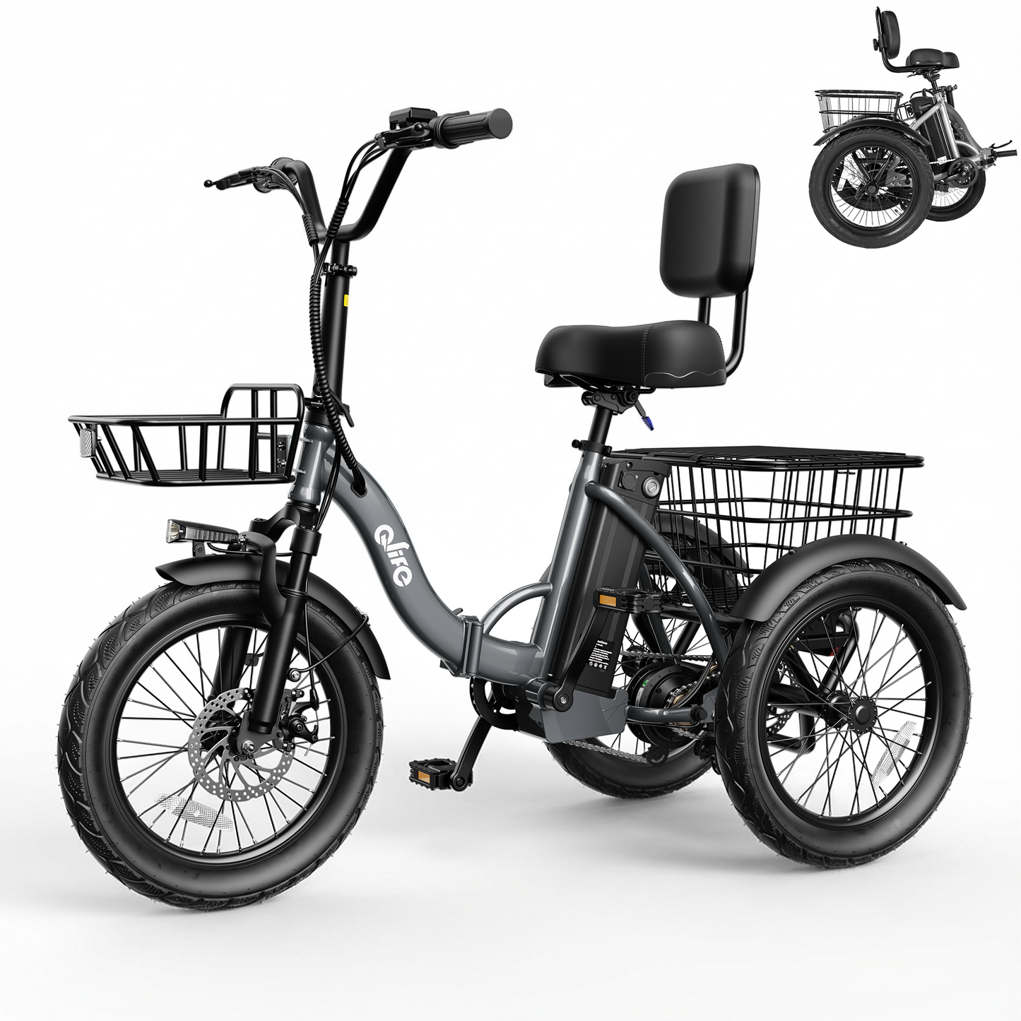 Actbest Electric Tricycle for Adults, 18" Folding Electric Trike, Peak 1200W Motor 48V 10.4AH Etrike, 18MPH Up to 50 Miles 3-Wheel Electric Bike