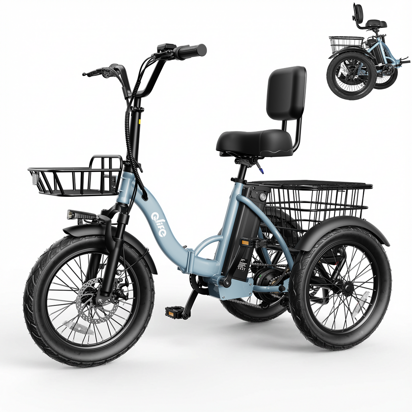 Hopepeak EB58Plus 3 Wheel Electric Tricycle for Adults, 18" x 3.0" Folding Electric Bike with 18MPH Max Speed, Peak 1200W Motor 48V 10.4Ah Battery, 3-Level Pedal Assist Etrike with Mirror and Phone Bag, White