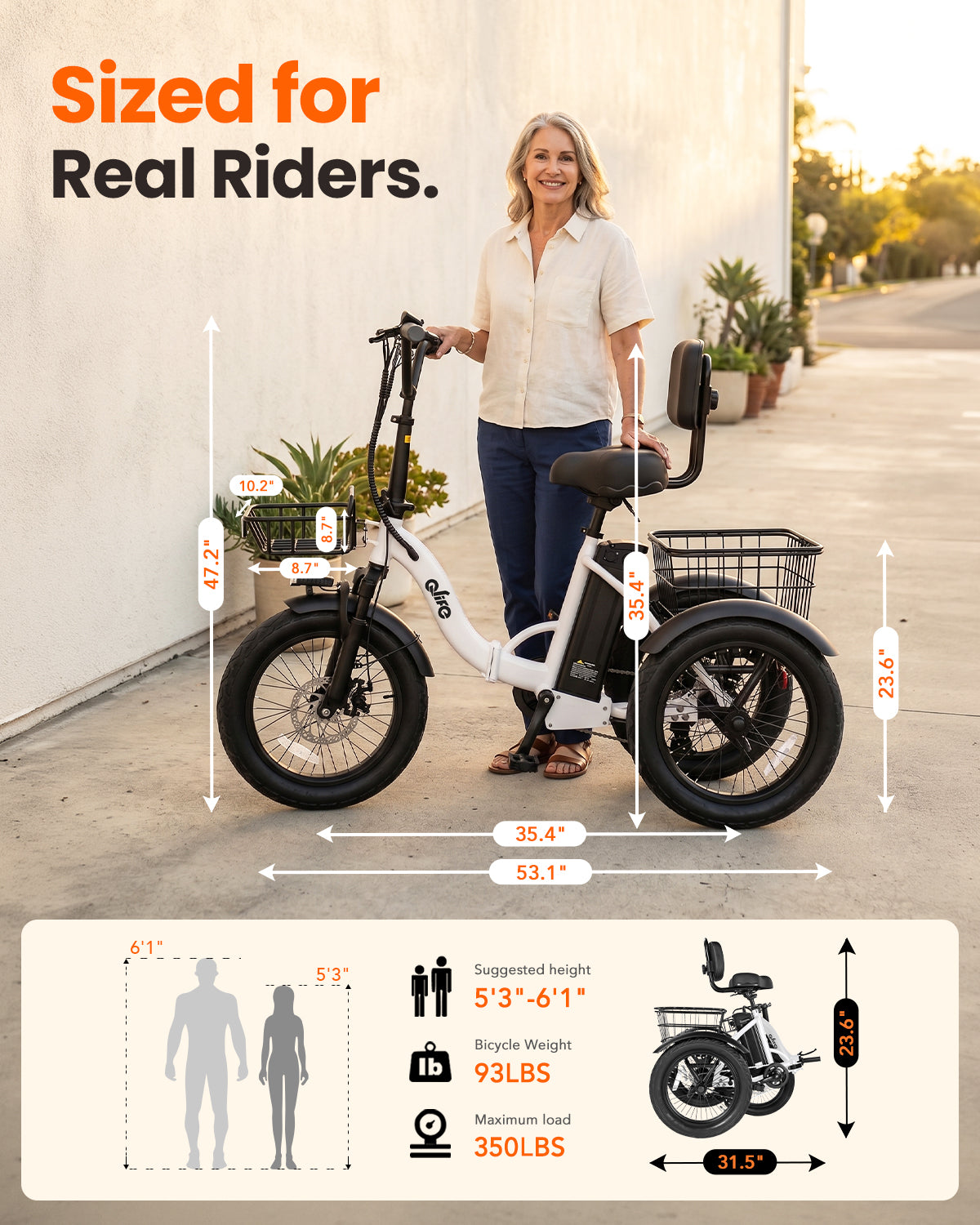 AA 57-new Actbest Electric Tricycle for Adults, 18" Folding Electric Trike, Peak 700W Motor 48V 10.4AH Etrike, 18MPH Up to 55 Miles 3-Wheel Electric Bike