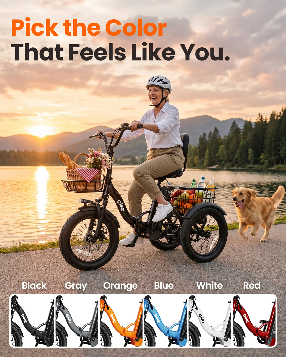 EB58P Qlife Electric Tricycle for Adults, 18" Folding Electric Trike, 350W Motor Peak 1200W 48V 10.4AH Step-Thru Etrike, 18MPH Up to 50 Miles 3-Wheel Electric Bike