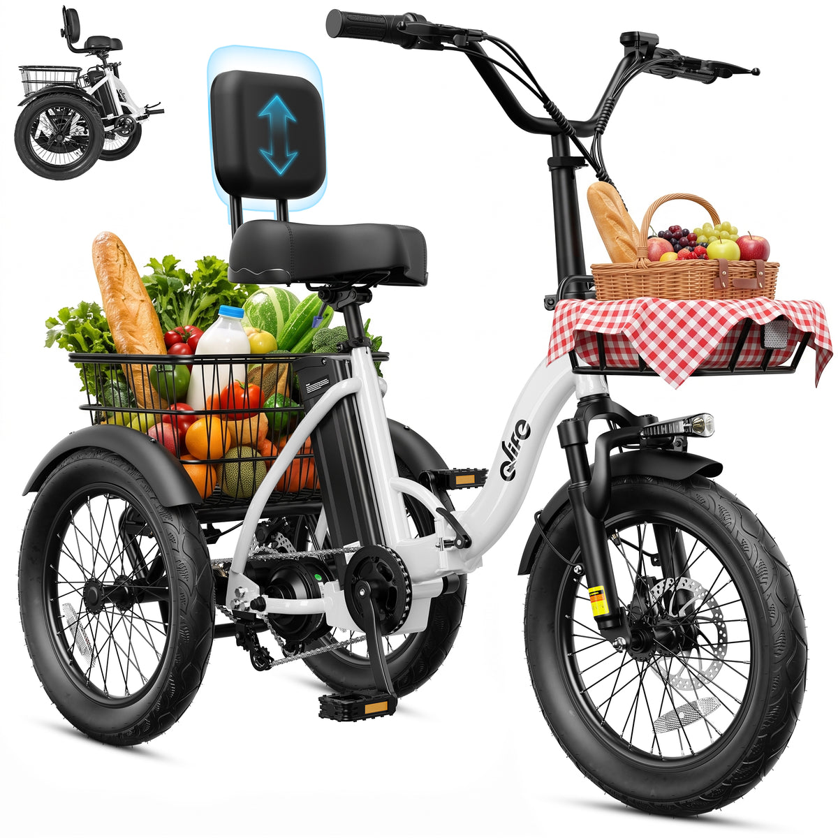 AA 57-new Actbest Electric Tricycle for Adults, 18" Folding Electric Trike, Peak 700W Motor 48V 10.4AH Etrike, 18MPH Up to 55 Miles 3-Wheel Electric Bike