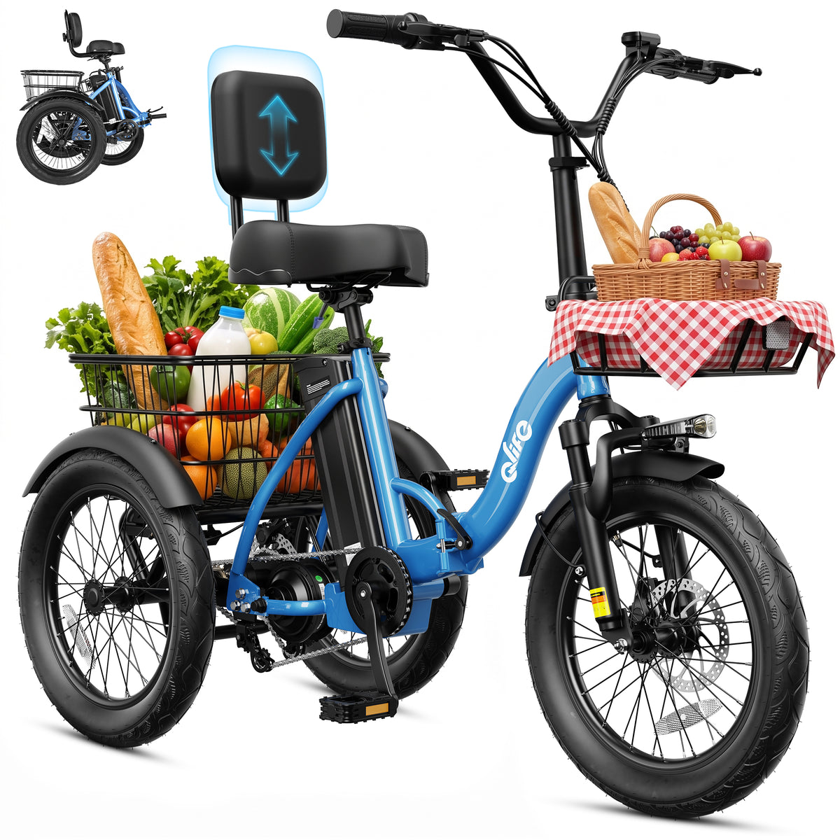 AA 57-new Actbest Electric Tricycle for Adults, 18" Folding Electric Trike, Peak 700W Motor 48V 10.4AH Etrike, 18MPH Up to 55 Miles 3-Wheel Electric Bike
