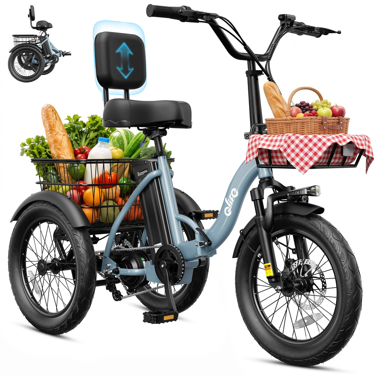 AA 57-new Actbest Electric Tricycle for Adults, 18" Folding Electric Trike, Peak 700W Motor 48V 10.4AH Etrike, 18MPH Up to 55 Miles 3-Wheel Electric Bike